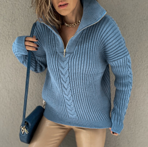 Women's Warm Half-zip Cable Knit Jumper | Ideal for Winter