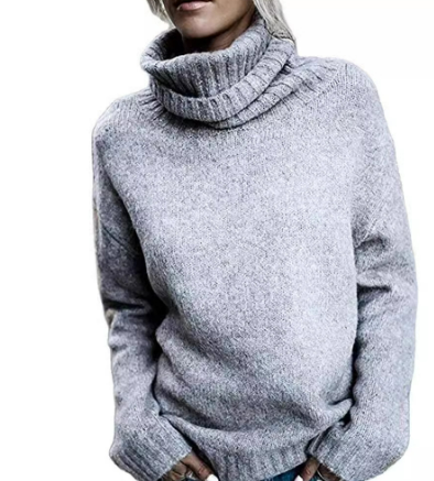 Women's Comfortable Oversized Grey Cashmere Turtleneck Jumper | Ideal for Winter