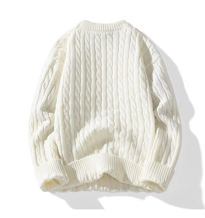 Men's White Cashmere Crew Neck Jumper with Stylish Braided Pattern | Ideal for Winter