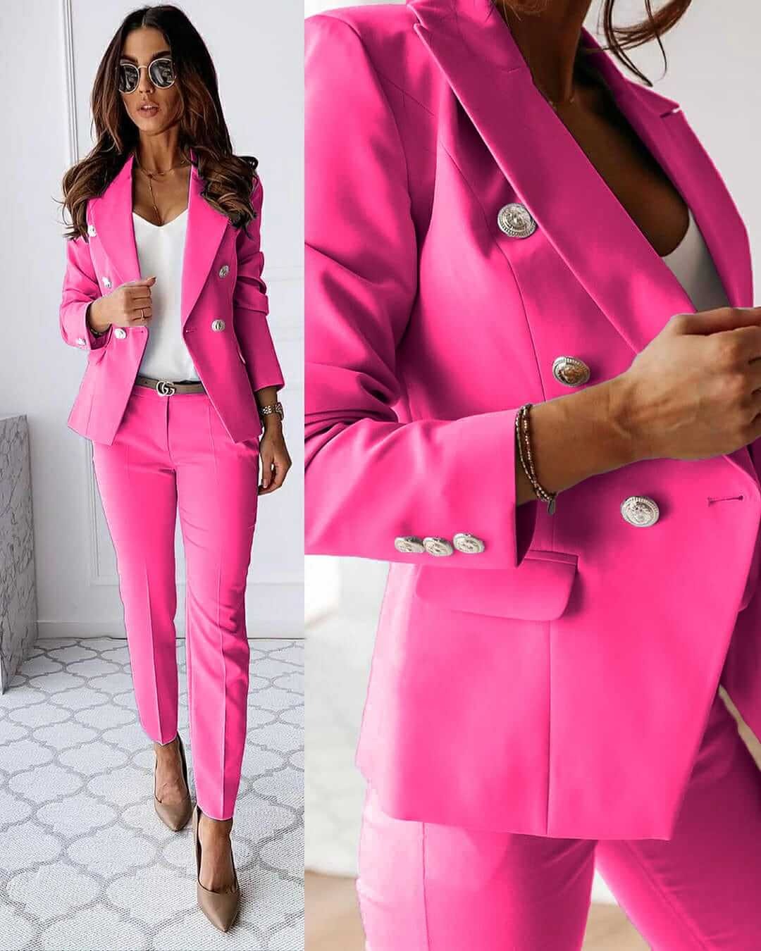 Women's Elegant Double Breast Blazer and Trouser Co ords Set | Ideal for Spring/Summer