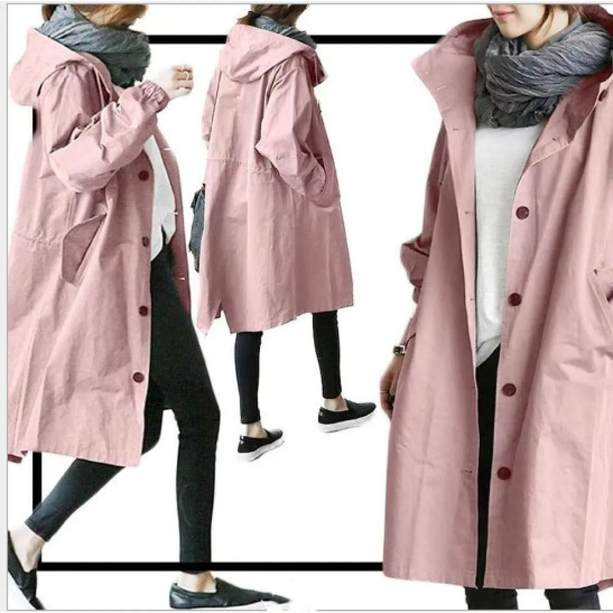 Hooded Rain Jacket with Drawstring For Women