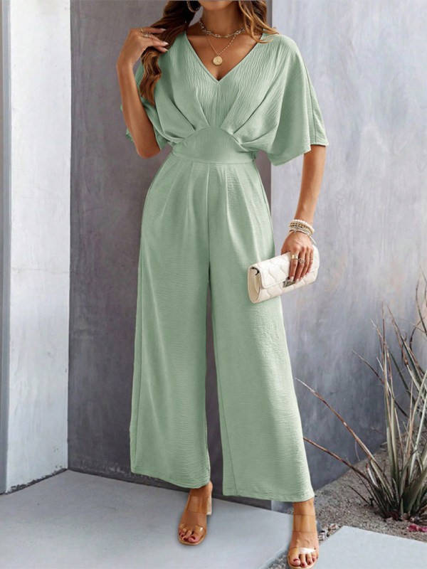 Women's Casual Batwing Sleeve Pleated Waist Jumpsuit | Ideal for Spring/Summer