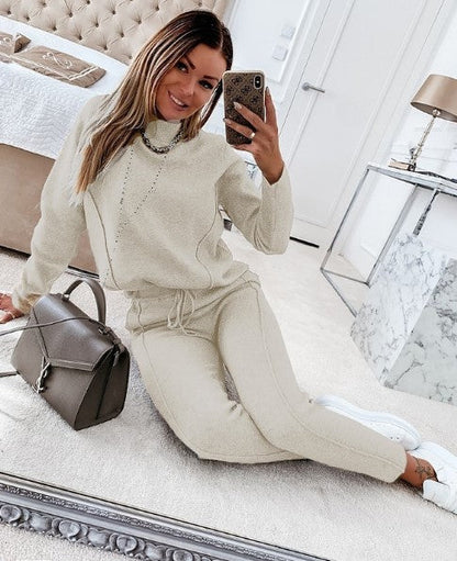 Women's Chic Knitted Long Sleeve and Slim Drawstring Pants Co ords Set | Ideal for Spring/Summer