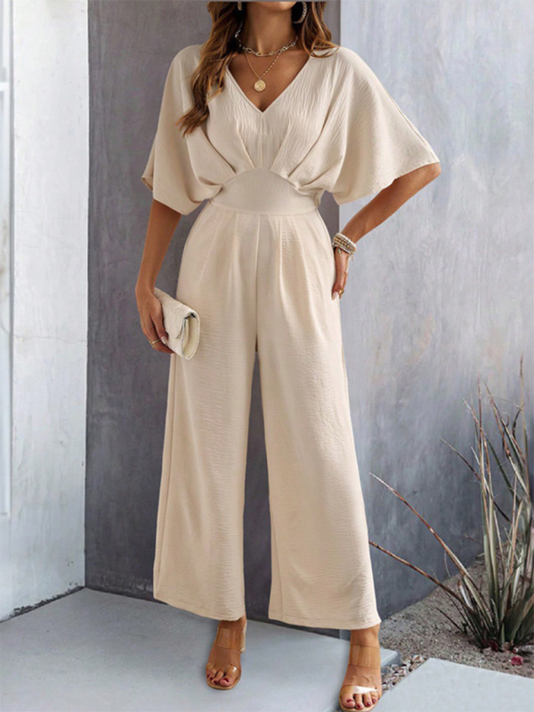 Women's Casual Batwing Sleeve Pleated Waist Jumpsuit | Ideal for Spring/Summer