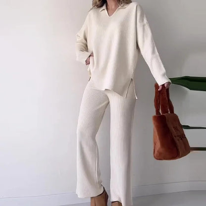 Women's Chi Collar Sweater and Pants with Slit Co ords Set | Ideal for Spring/Summer