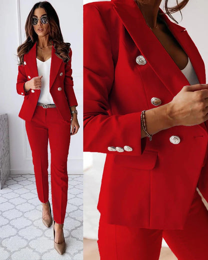 Women's Elegant Double Breast Blazer and Trouser Co ords Set | Ideal for Spring/Summer