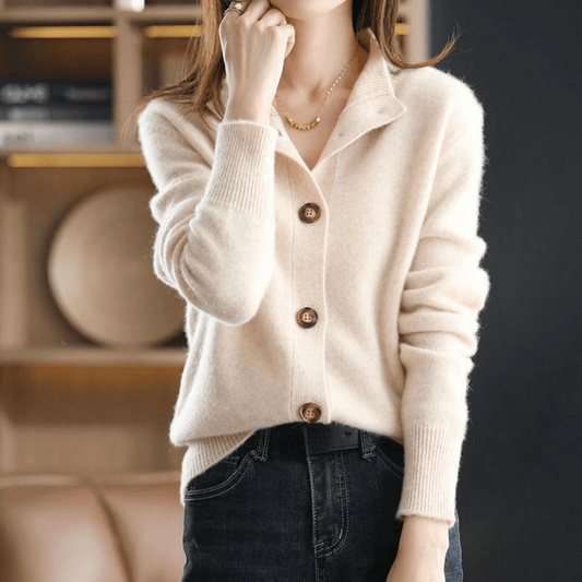 Women's Warm Collar Knitted Cardigan with Buttons | Ideal for Winter