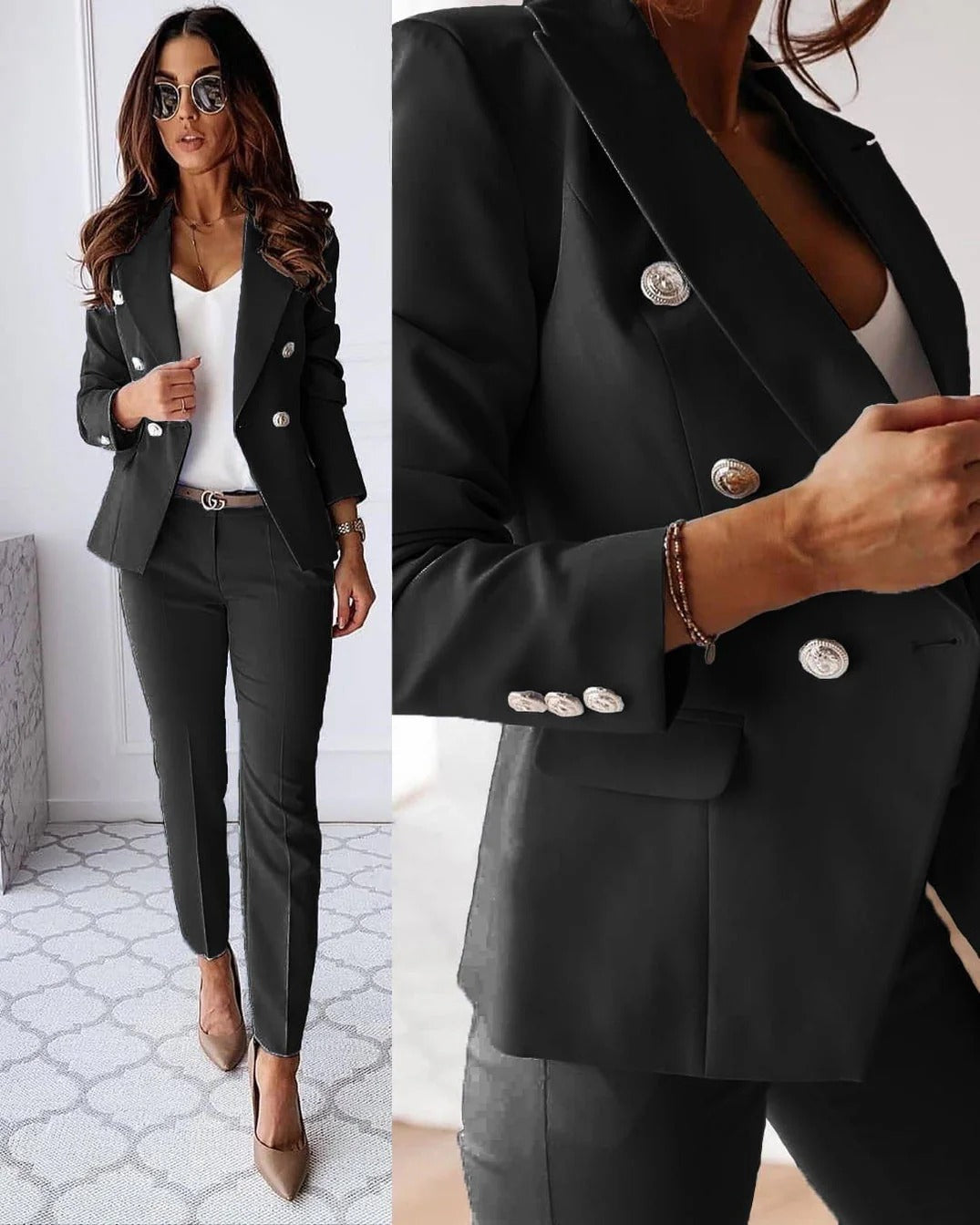 Women's Elegant Double Breast Blazer and Trouser Co ords Set | Ideal for Spring/Summer