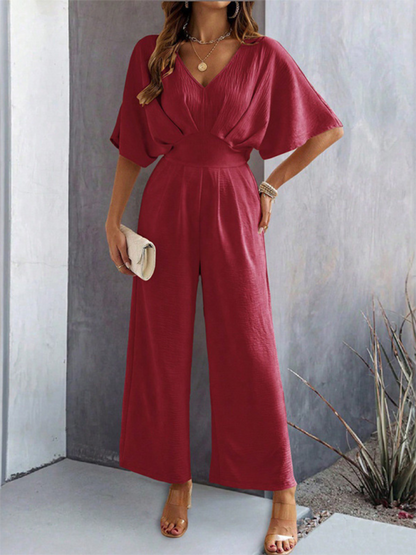 Women's Casual Batwing Sleeve Pleated Waist Jumpsuit | Ideal for Spring/Summer