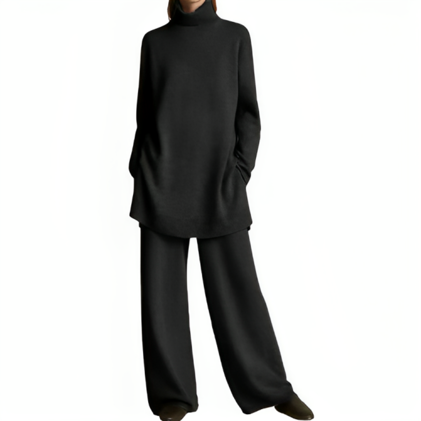 Women's Loose High-Collar Long-Sleeve Pullover and Wide Pants Co ords Set | Ideal for Spring/Summer