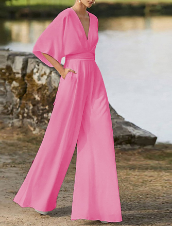 Women's Stylish Wide Leg V-neck Jumpsuit with Batwing Sleeve | Ideal for Summer