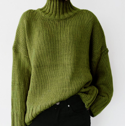 Women's Stylish Grass Green Oversized Cashmere Turtleneck Jumper | Ideal for Winter