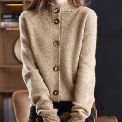 Women's Warm Collar Knitted Cardigan with Buttons | Ideal for Winter
