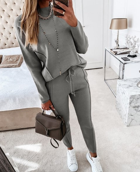 Women's Chic Knitted Long Sleeve and Slim Drawstring Pants Co ords Set | Ideal for Spring/Summer