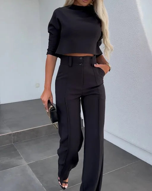 Women's Stylish Cropped Blouse and High Waist Pants Co ords Set | Ideal for Spring/Summer