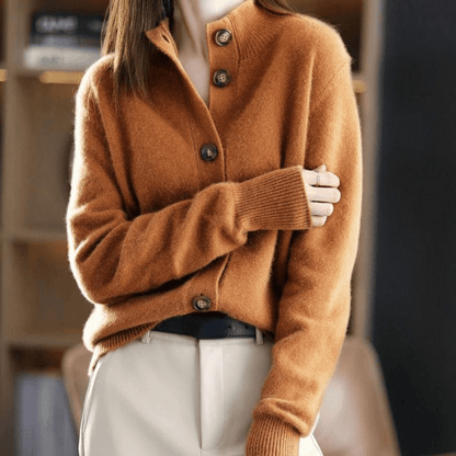 Women's Warm Collar Knitted Cardigan with Buttons | Ideal for Winter
