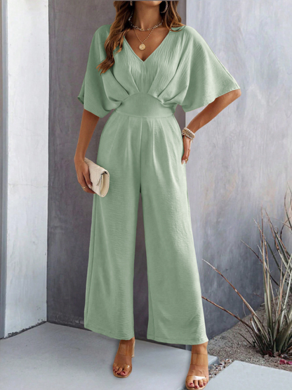 Women's Casual Batwing Sleeve Pleated Waist Jumpsuit | Ideal for Spring/Summer