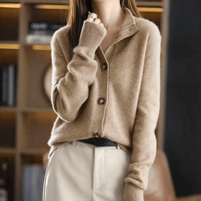 Women's Warm Collar Knitted Cardigan with Buttons | Ideal for Winter