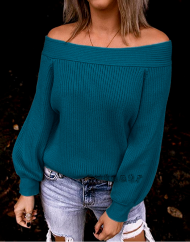 Women's Elegant Blue Off Shoulder Knit Jumper | Ideal for Winter