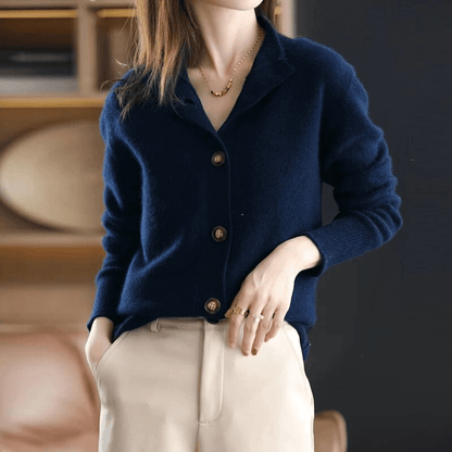 Women's Warm Collar Knitted Cardigan with Buttons | Ideal for Winter
