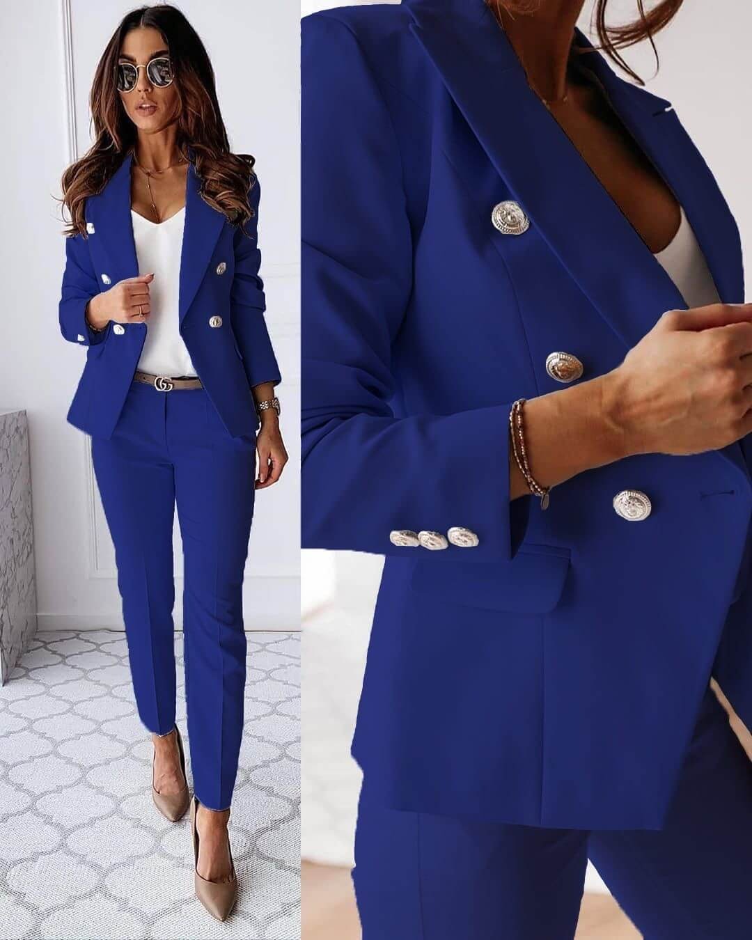 Women's Elegant Double Breast Blazer and Trouser Co ords Set | Ideal for Spring/Summer