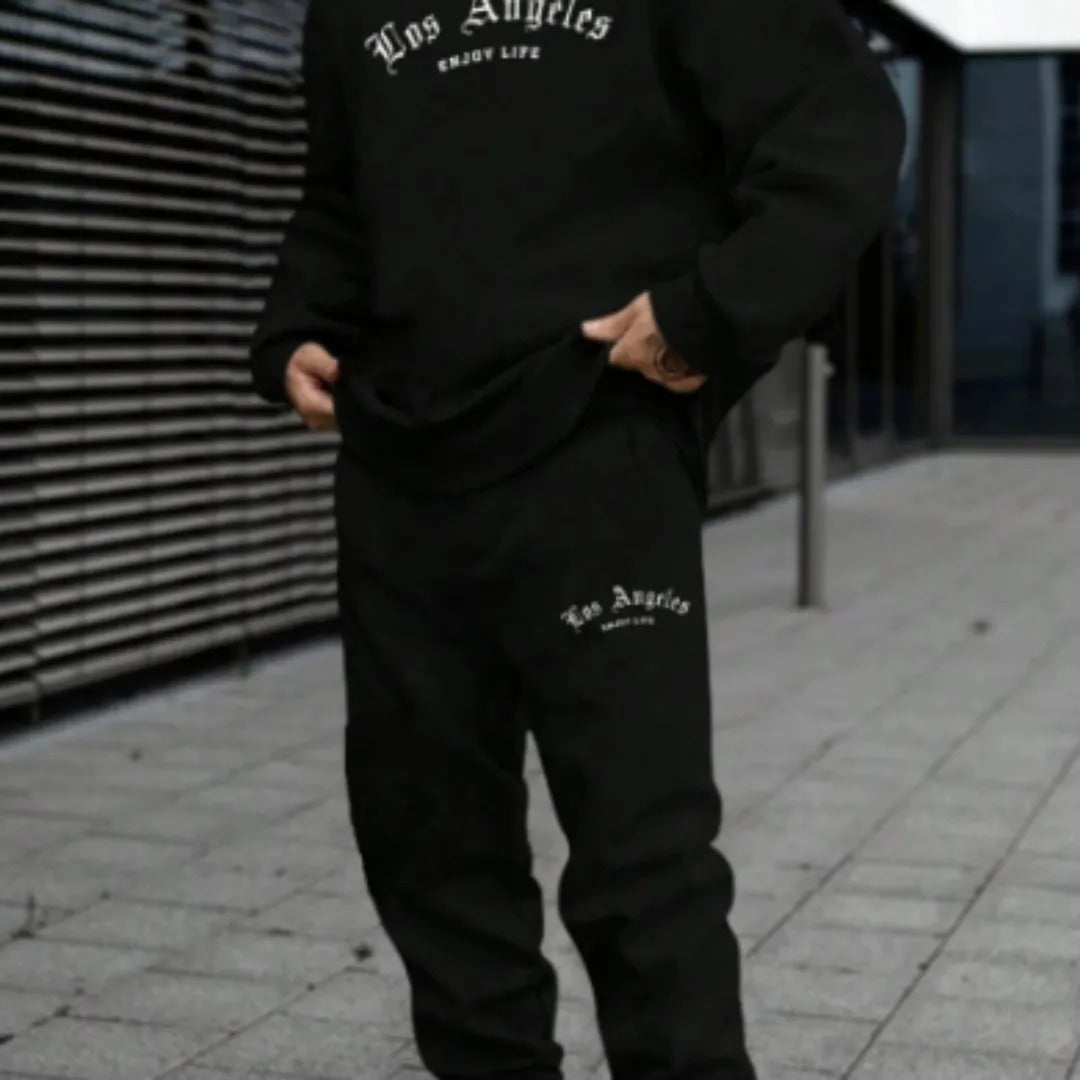 Men's Casual Hoodie Jacket & Joggers Tracksuit Set with 'Los Angeles' Print | Comfortable Streetwear
