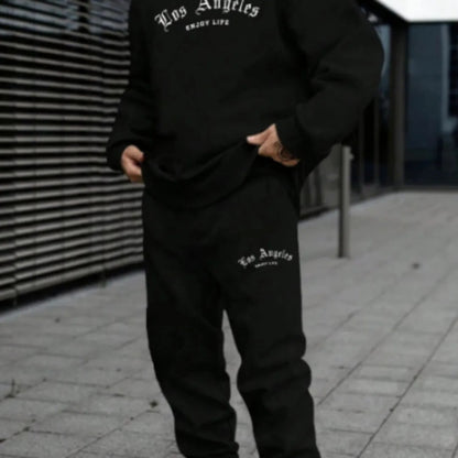 Men's Casual Hoodie Jacket & Joggers Tracksuit Set with 'Los Angeles' Print | Comfortable Streetwear