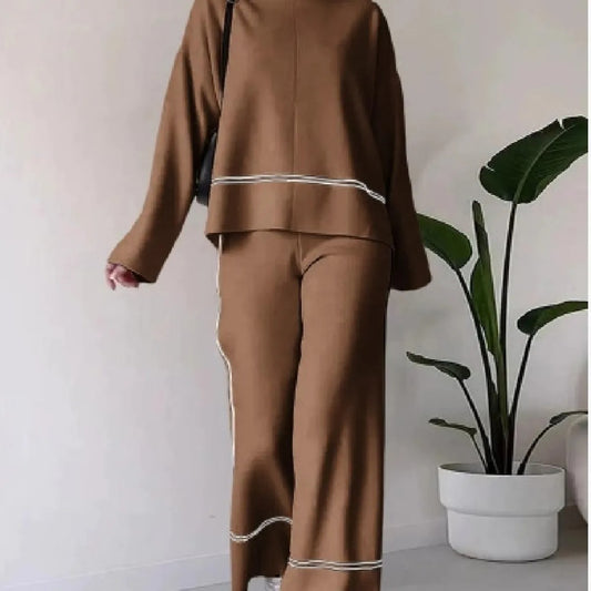 Women's Casual Ribbed, Knitted Sweater and Straight Leg Pants Two Piece Set | Perfect for Everyday Wear