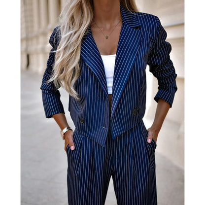Elegant Tweed Style Crop Suit And High Waist Wide Leg Pants Blazer Set for Women | Chic & Ideal for All Seasons