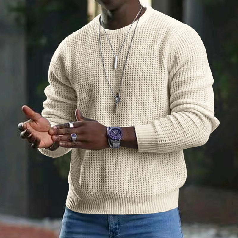 Men's Versatile Knitted Long Sleeve Crew Neck Jumper | Ideal for Winter