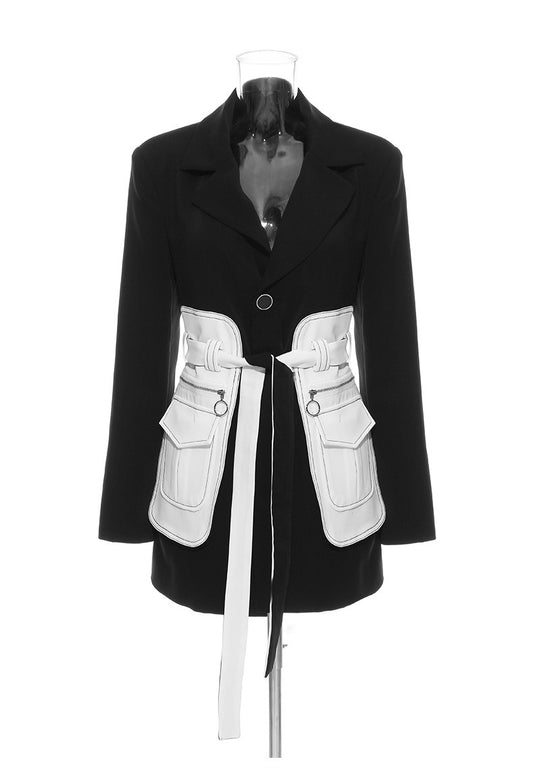 Trench Coat With British Style And Polyester Fabric Elegant French Inspired Color Block For Women | Chic French-Inspired Style for Everyday Wear