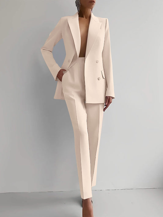 Elegant Solid Color Office Two-Piece Blazer Set for Women | Perfect for Formal Occasions