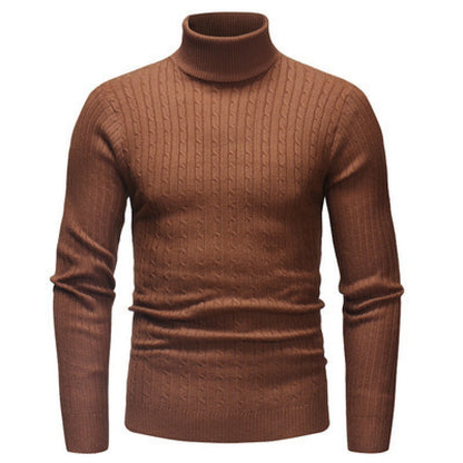 Men's Elegant Solid Knit Sweater, High-Stretch Warm Turtleneck | Ideal for Autumn/Winter