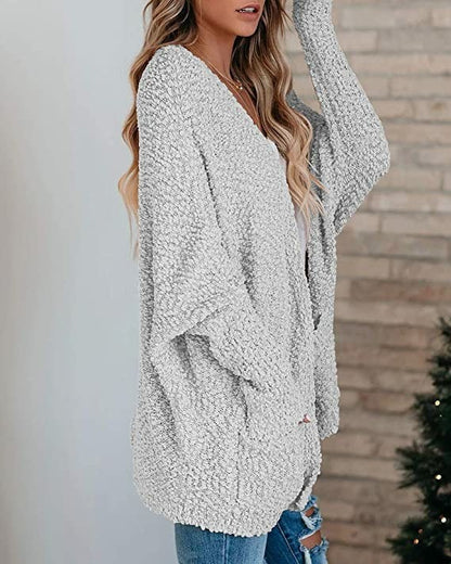 Women's Button-Up Cardigan with Collar and Pockets