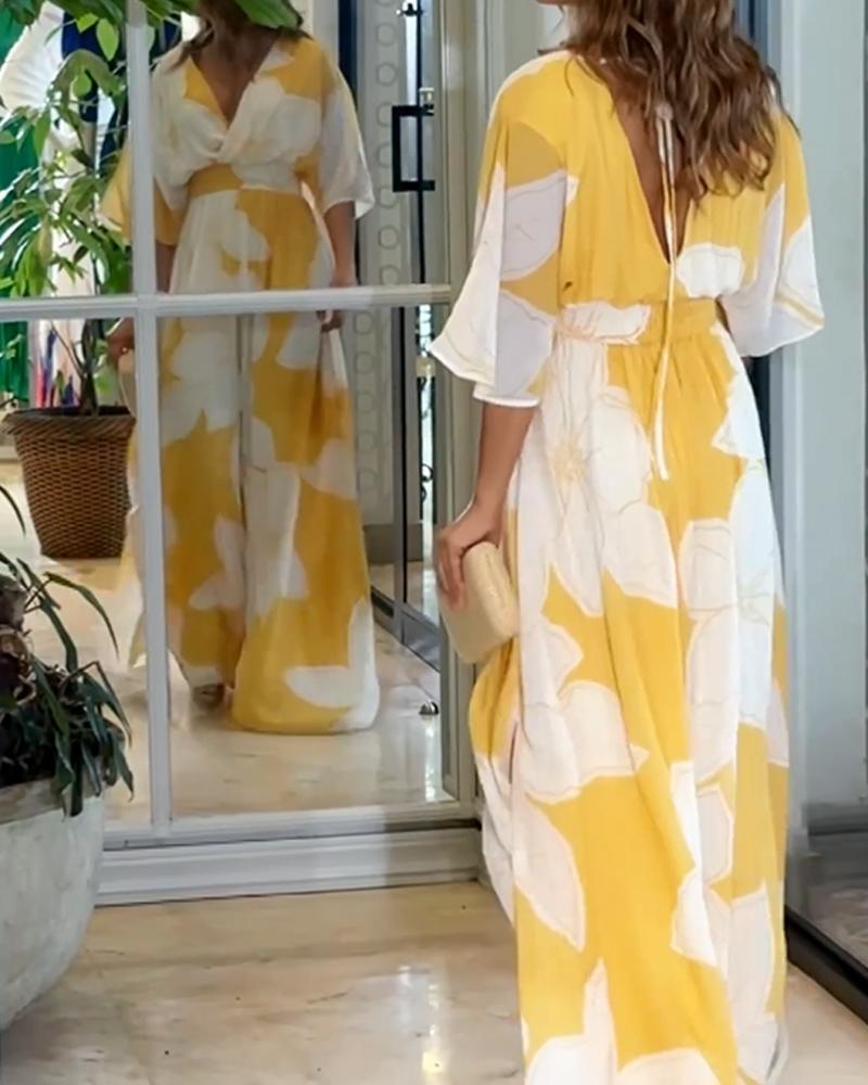 Women's Elegant Floral Maxi Dress with Contrast Details