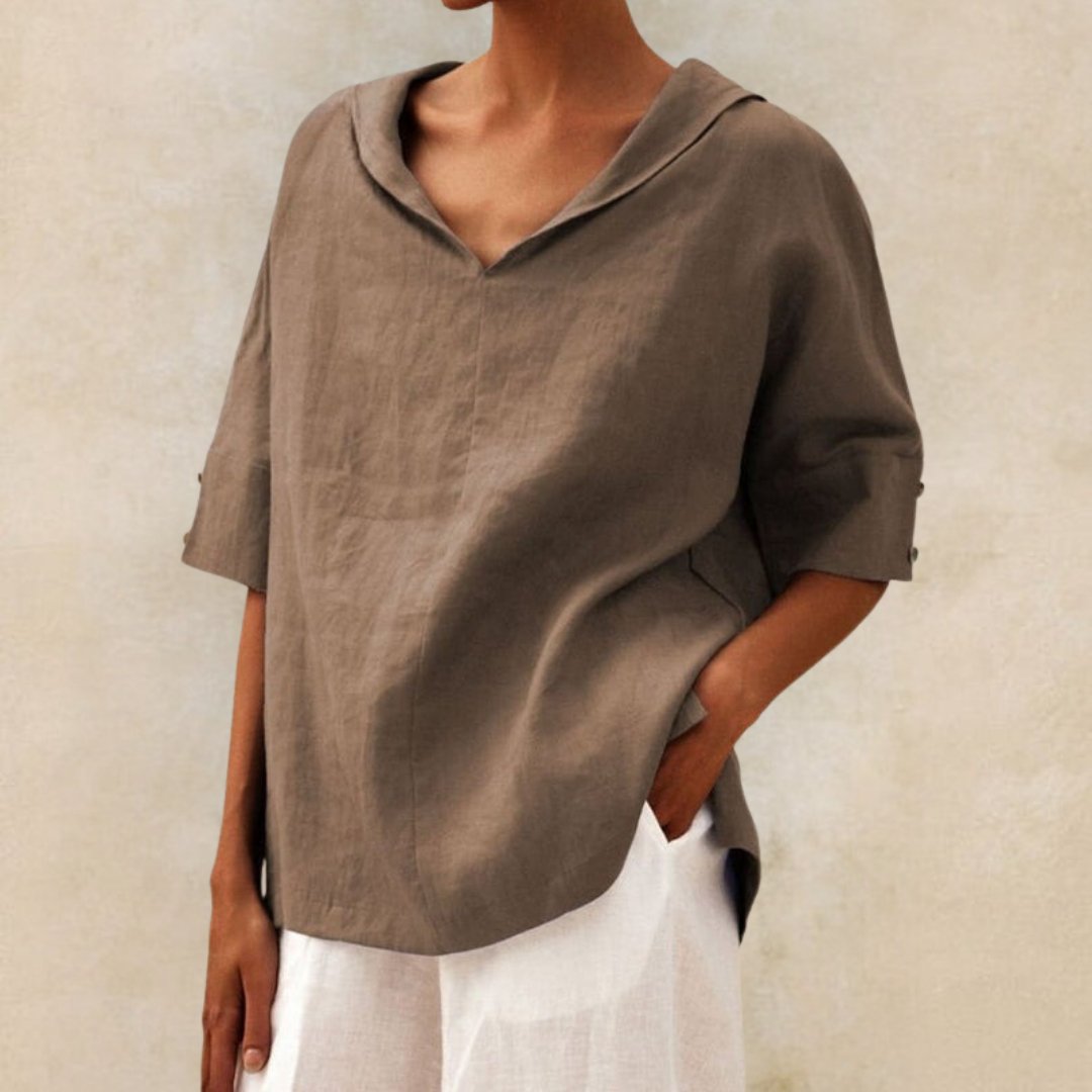 Women's Casual Lightweight Linen Shirt with V-Neck Design