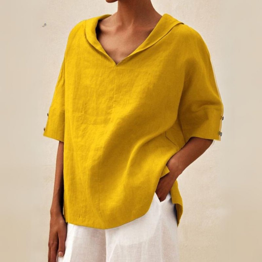 Women's Casual Lightweight Linen Shirt with V-Neck Design