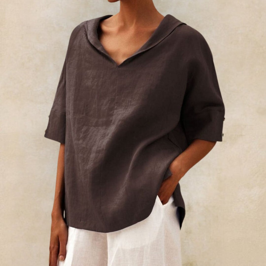 Women's Casual Lightweight Linen Shirt with V-Neck Design