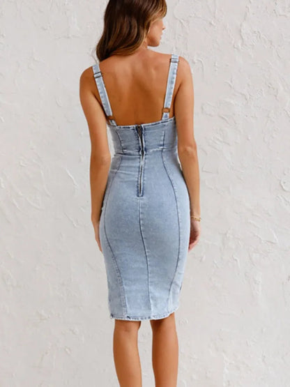 Women's Casual Denim Dress with Adjustable Straps