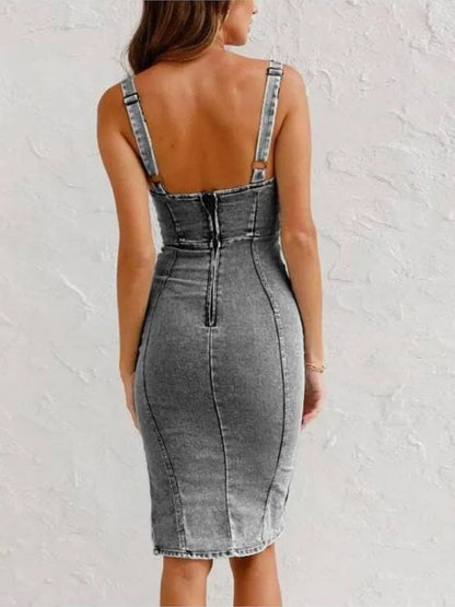 Women's Casual Denim Dress with Adjustable Straps