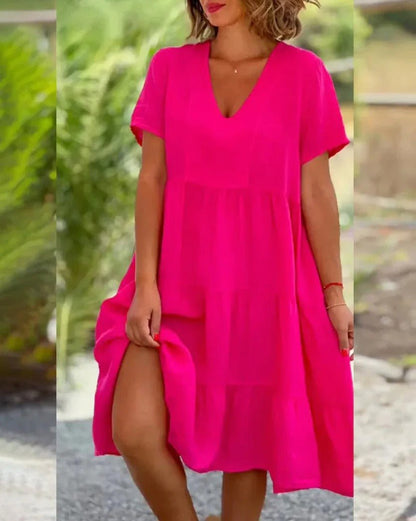 Women's Elegant Lightweight Midi Dress with V-Neckline for Summer Events