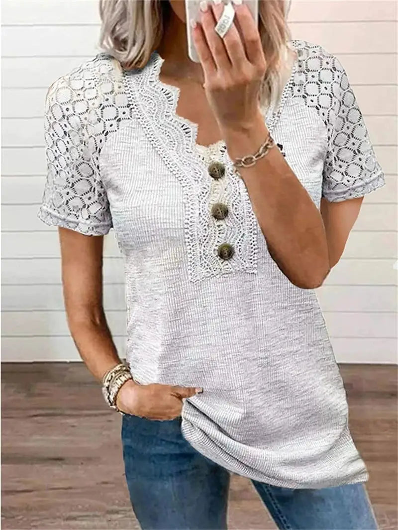 Variant image for Women's Elegant Lace T-Shirt with Delicate Accents and Relaxed Fit-17