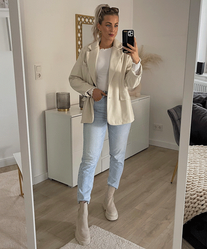 Women's Trendy Beige Oversized Blazer with Pockets | Perfect for Casual Days