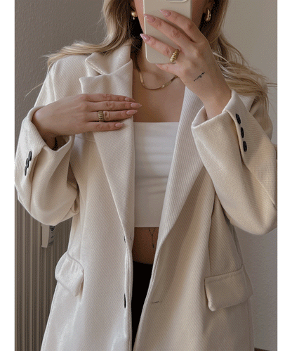 Women's Trendy Beige Oversized Blazer with Pockets | Perfect for Casual Days