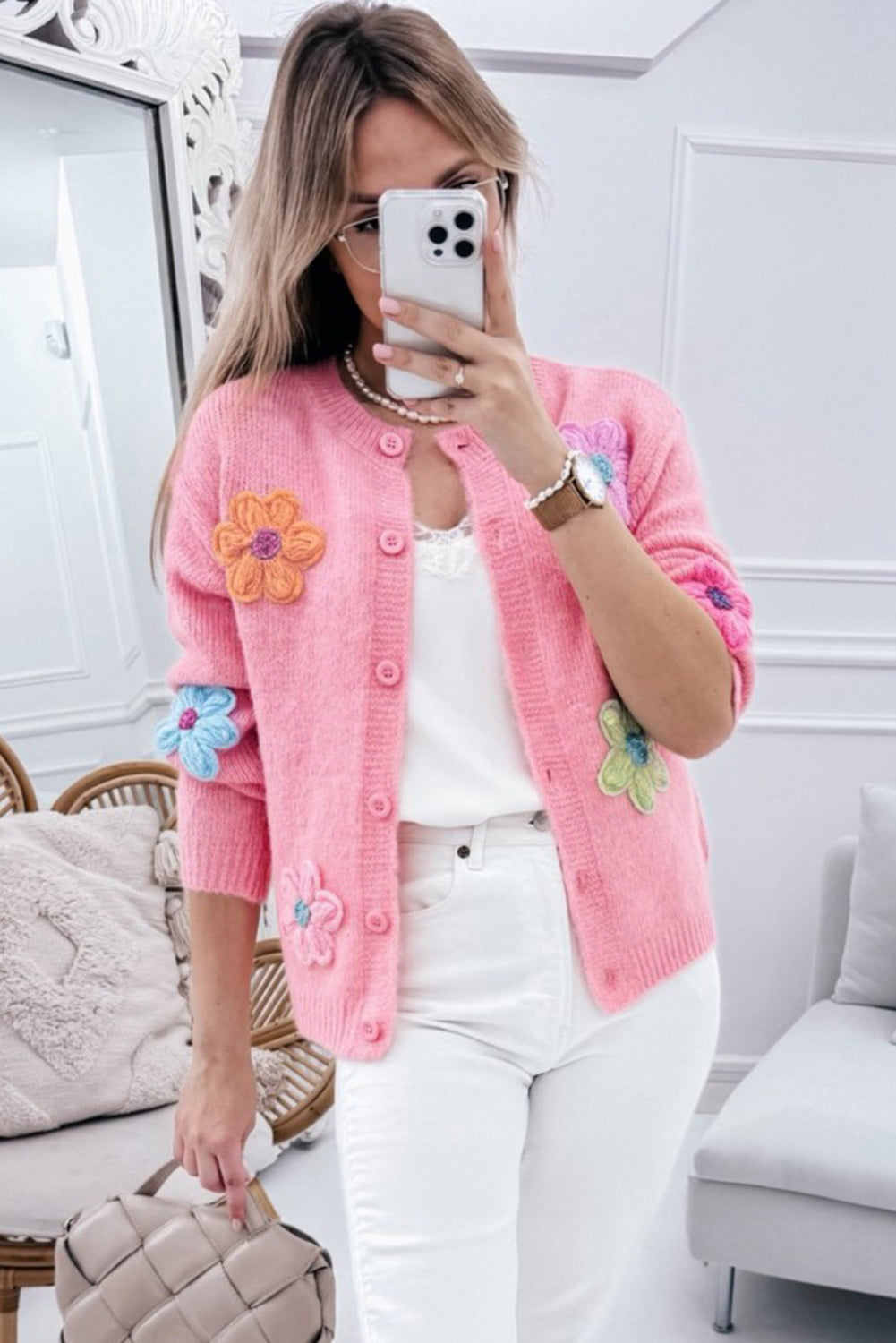 Women's Stylish Floral Embroidery Knitted Cardigan with Buttons | Ideal for Winter