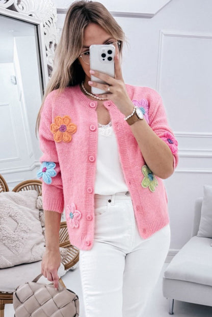 Women's Stylish Floral Embroidery Knitted Cardigan with Buttons | Ideal for Winter