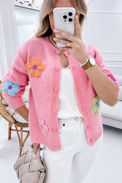 Women's Stylish Floral Embroidery Knitted Cardigan with Buttons | Ideal for Winter