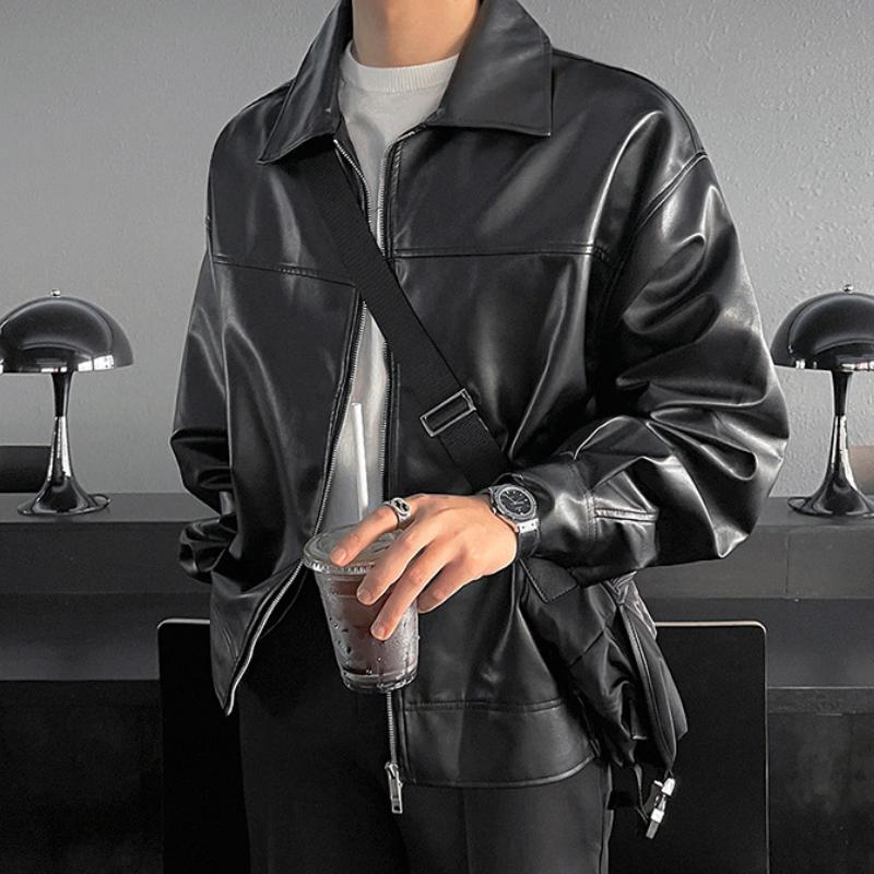 Men's Vintage Casual Black Vegan Leather Jacket | Ideal for Spring/Summer