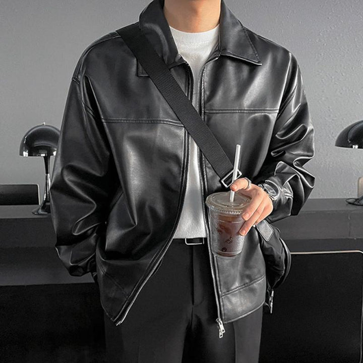 Men's Vintage Casual Black Vegan Leather Jacket | Ideal for Spring/Summer