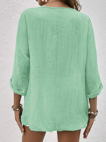 Women's Stylish Linen Blouse with V-Neck Design